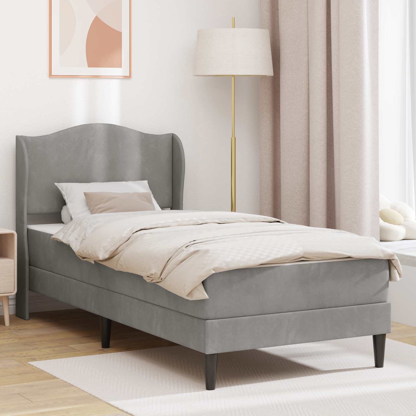 vidaXL Bed Frame with Headboard Light Grey 90 x 190 cm Velvet