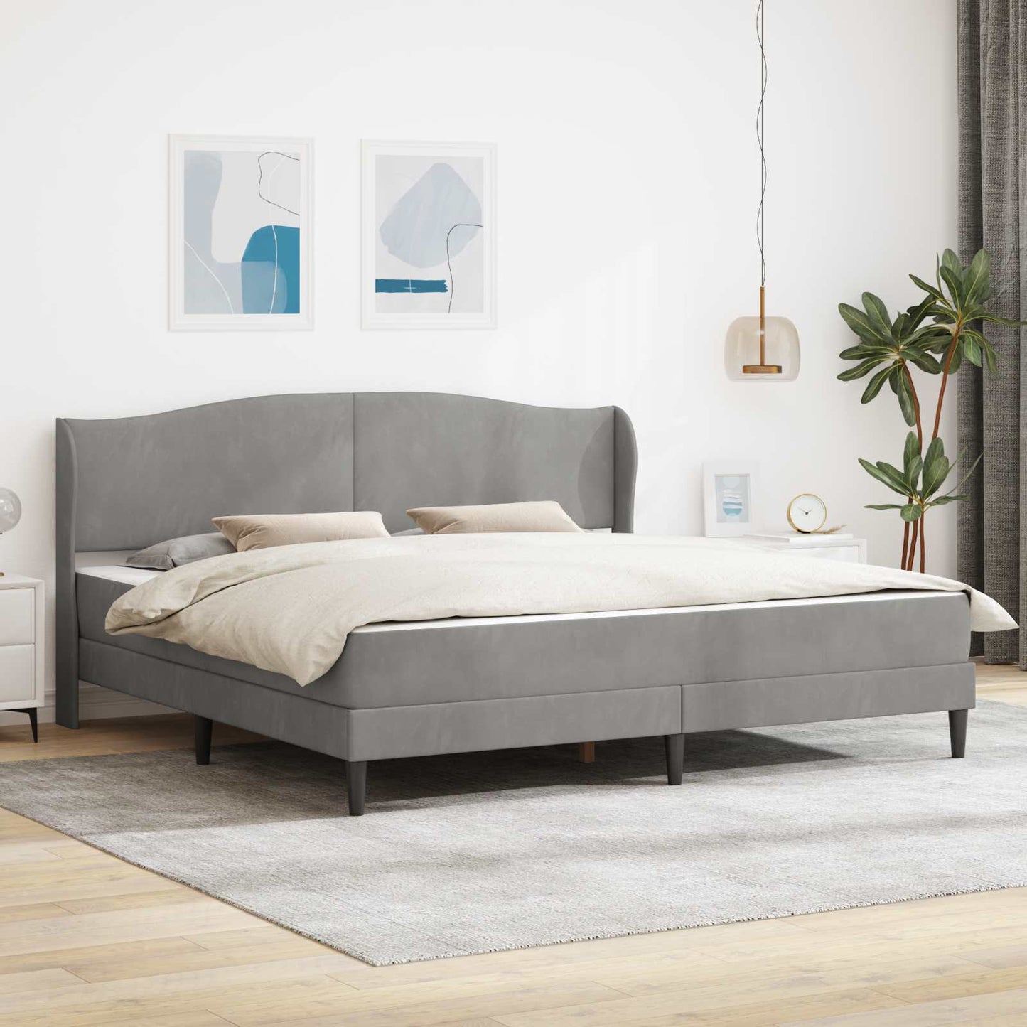 vidaXL Bed Frame with Headboard Light Grey 180 x 200 cm Velvet