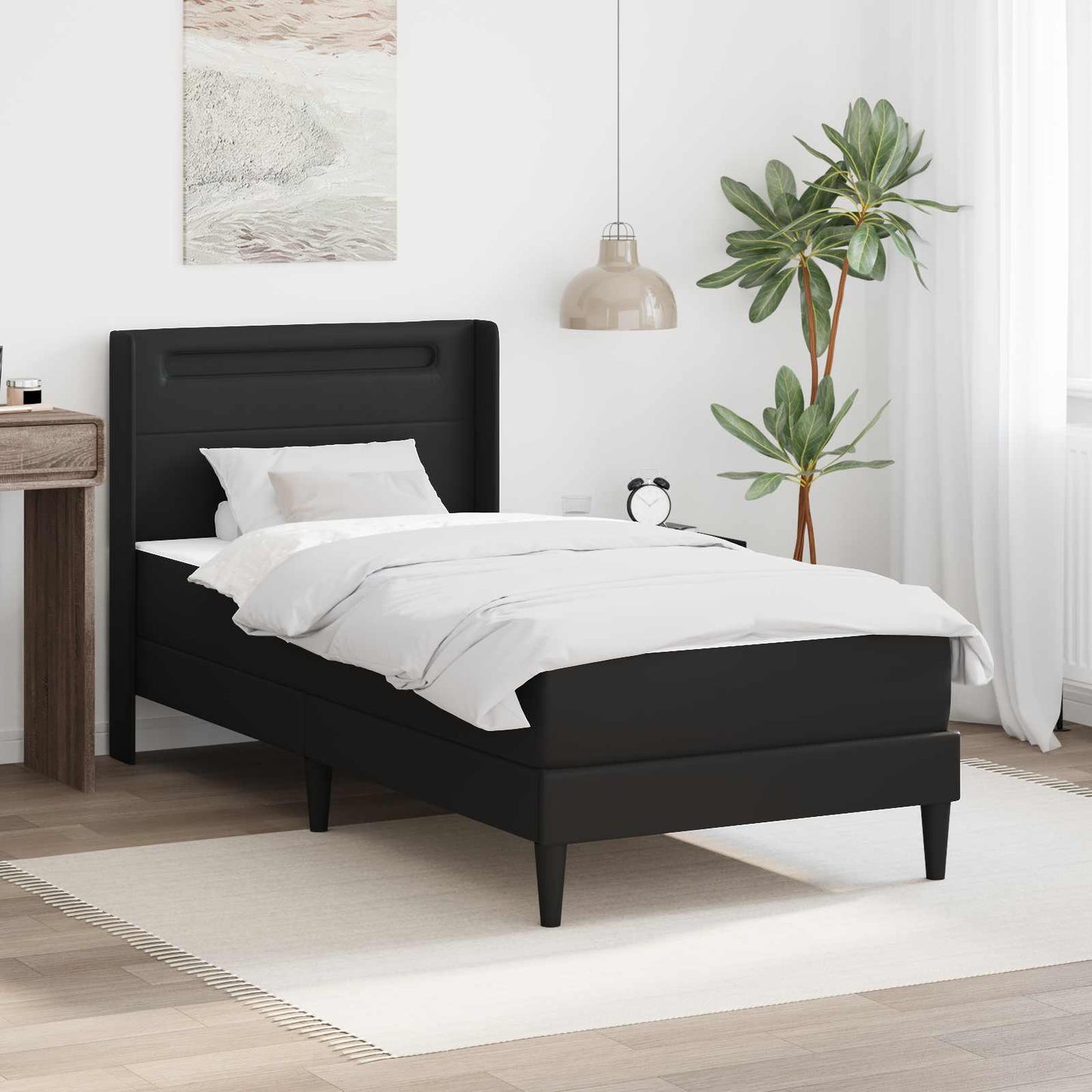 vidaXL Bed Frame with LED Strip Lights Black 90 x 190 cm Faux Leather