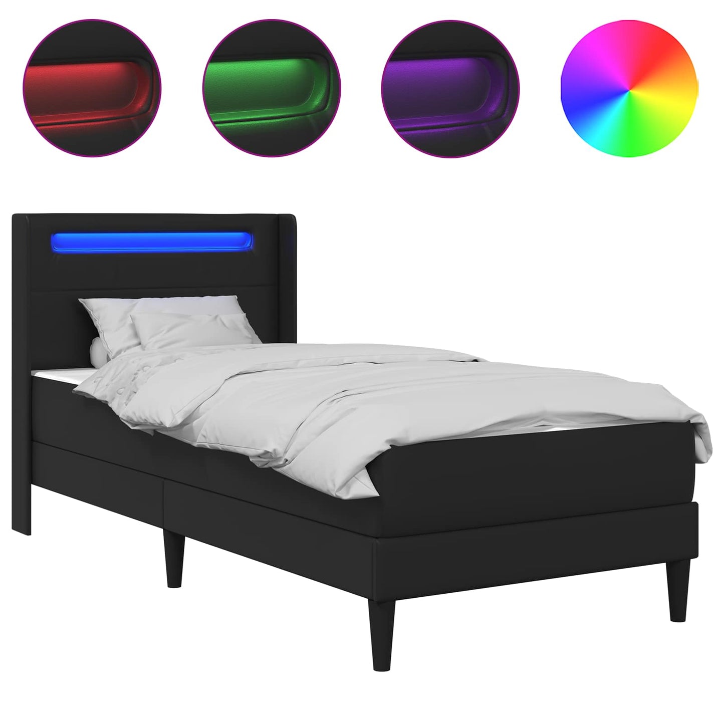 vidaXL Bed Frame with LED Strip Lights Black 90 x 190 cm Faux Leather