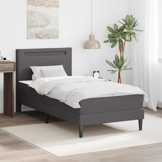 vidaXL Bed Frame with LED Strip Lights Grey 90 x 190 cm Faux Leather