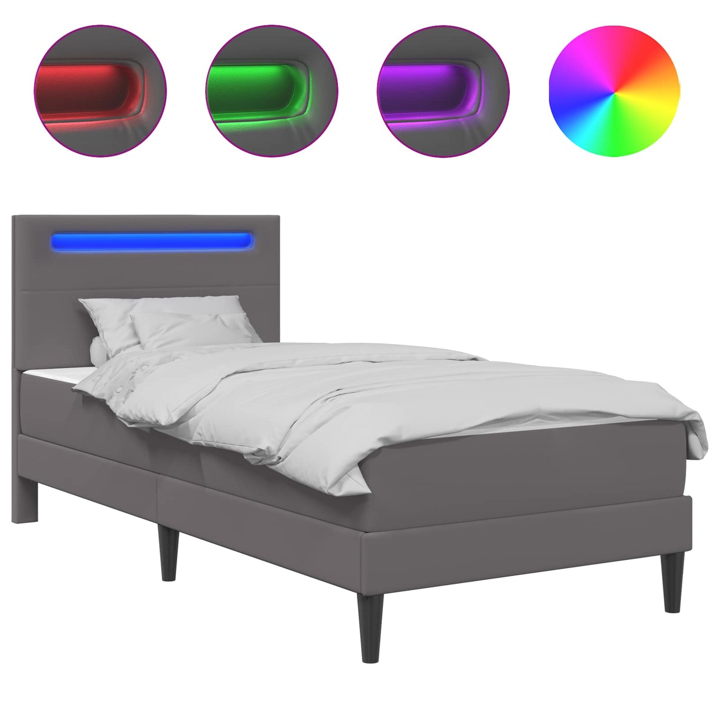 vidaXL Bed Frame with LED Strip Lights Grey 90 x 190 cm Faux Leather