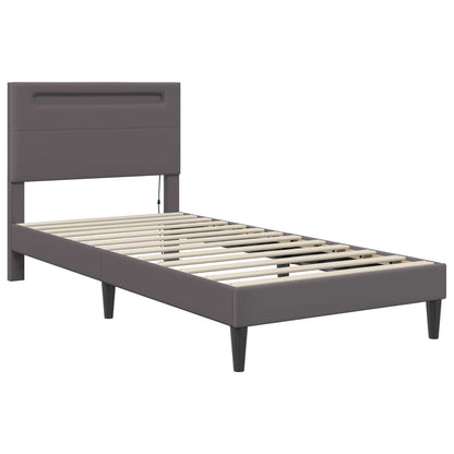 vidaXL Bed Frame with LED Strip Lights Grey 90 x 190 cm Faux Leather