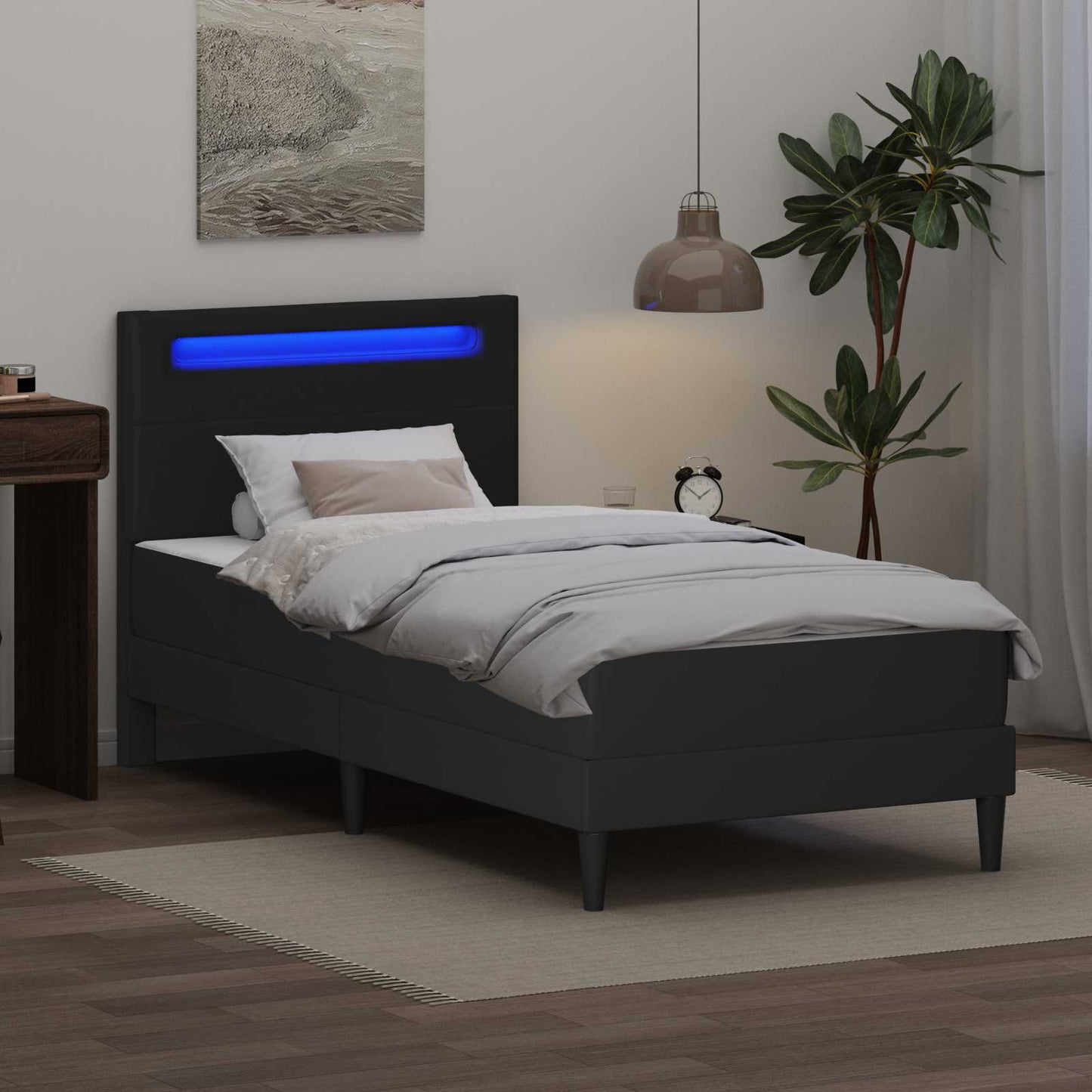 vidaXL Bed Frame with LED Strip Lights Black 90 x 190 cm Faux Leather