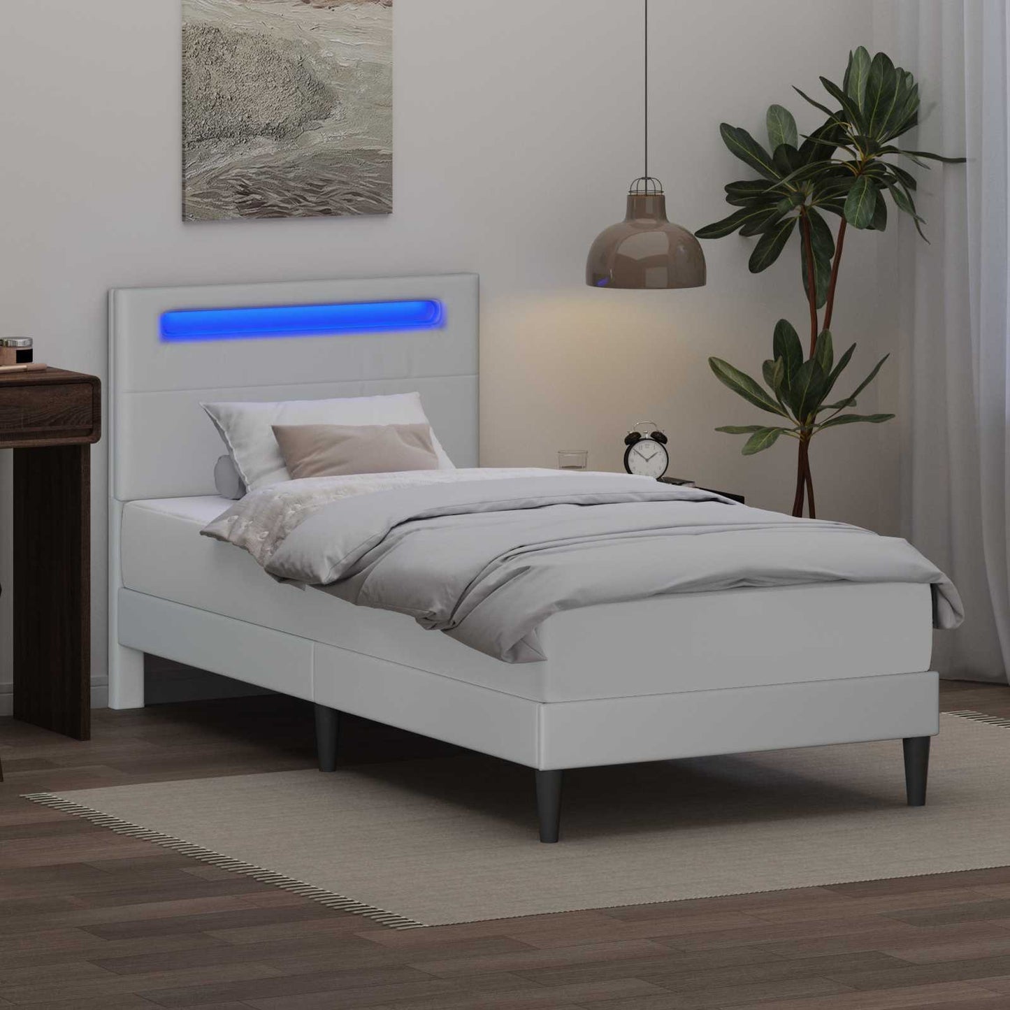 vidaXL Bed Frame with LED Strip Lights White 90 x 190 cm Faux Leather