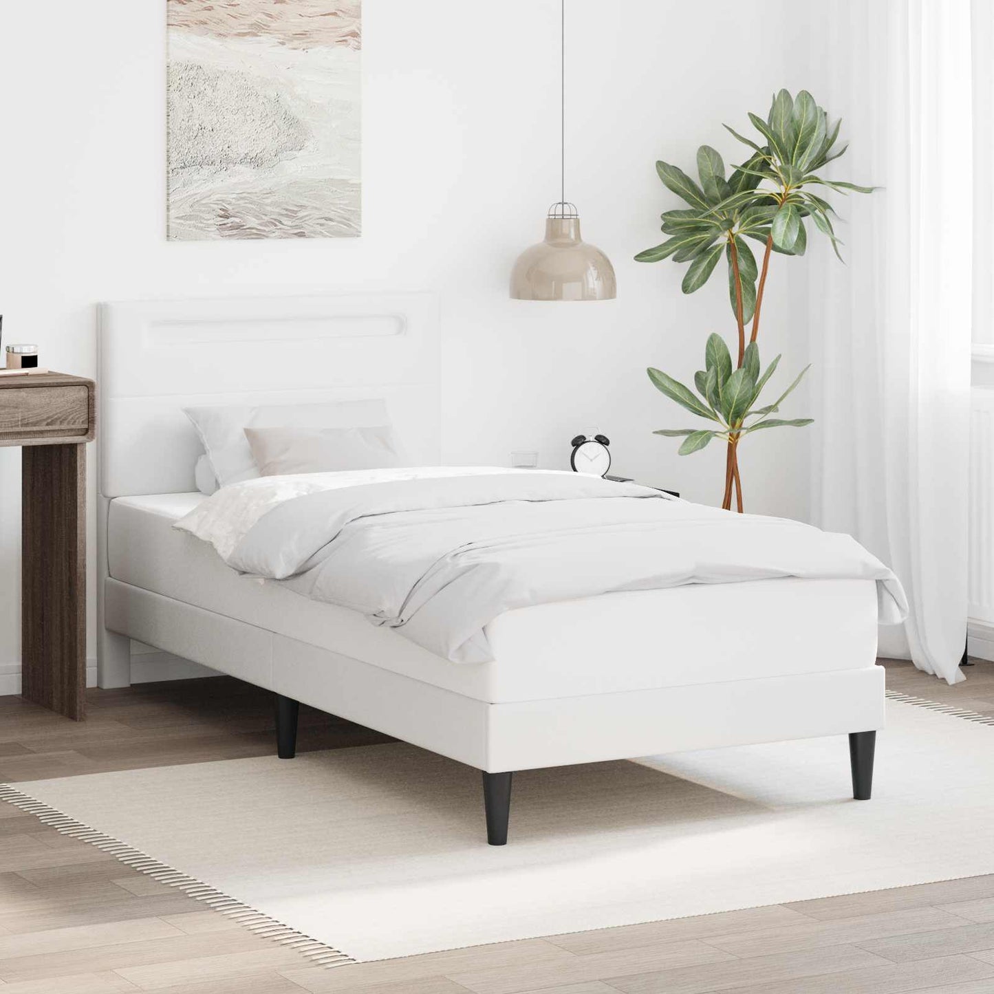 vidaXL Bed Frame with LED Strip Lights White 90 x 190 cm Faux Leather