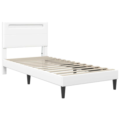 vidaXL Bed Frame with LED Strip Lights White 90 x 190 cm Faux Leather