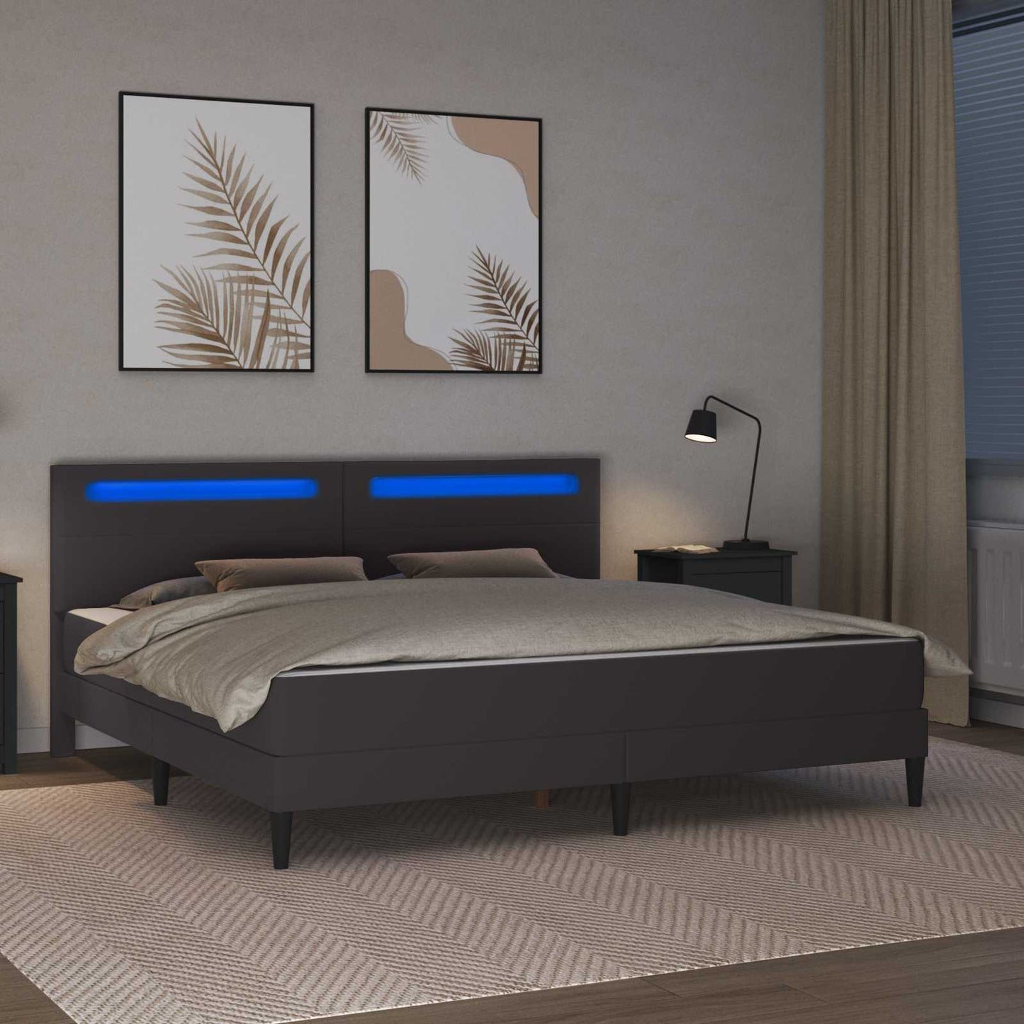 vidaXL Bed Frame with LED Strip Lights Grey 180 x 200 cm Faux Leather