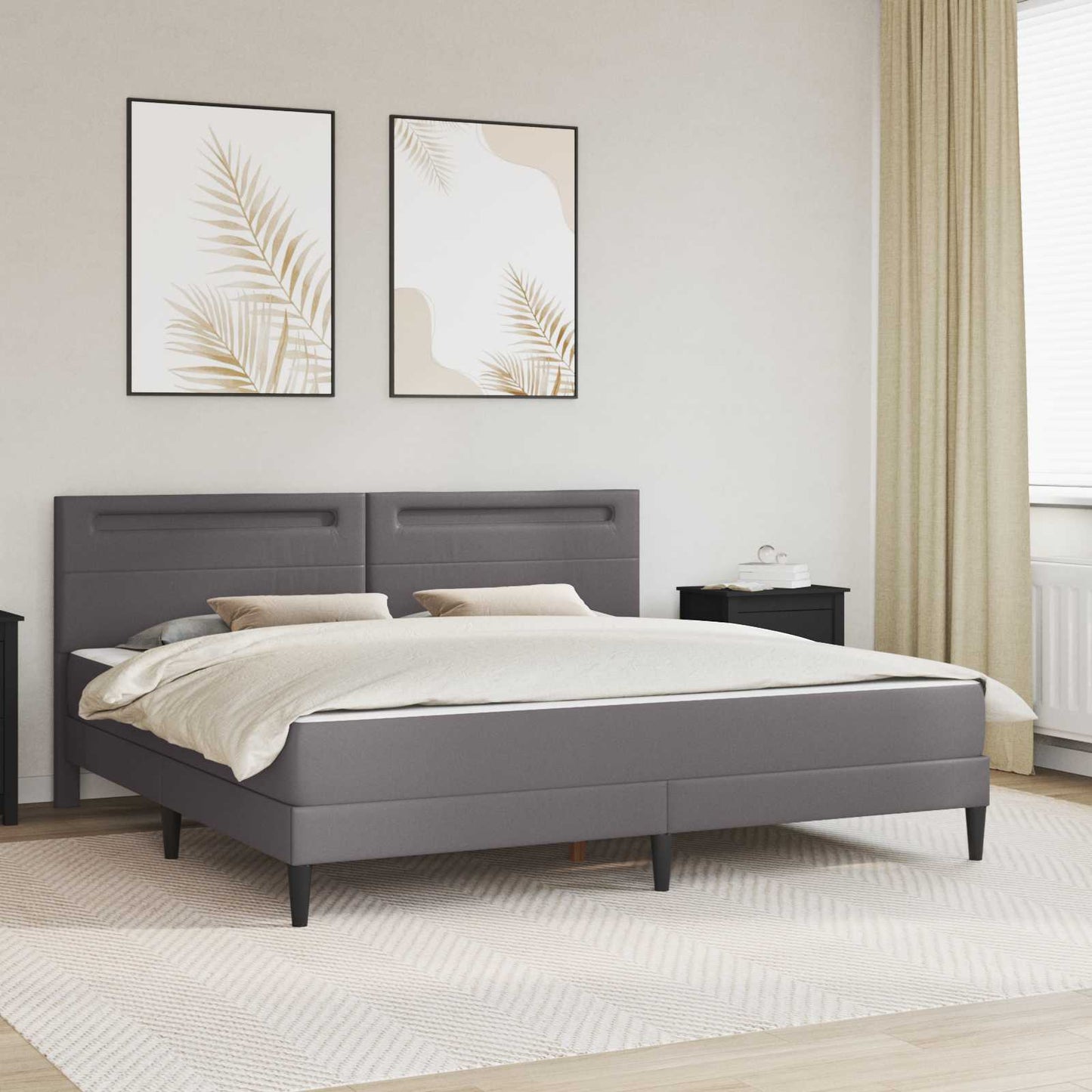 vidaXL Bed Frame with LED Strip Lights Grey 180 x 200 cm Faux Leather