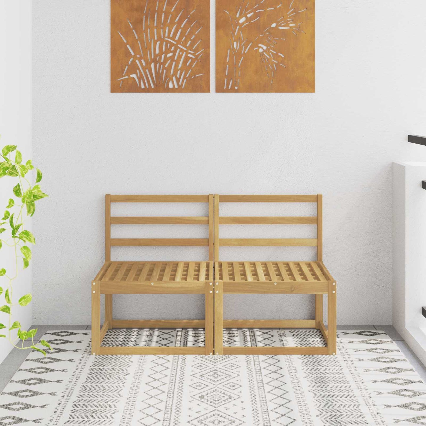 vidaXL 2 Piece Outdoor Middle Sofa Solid Acacia Wood White