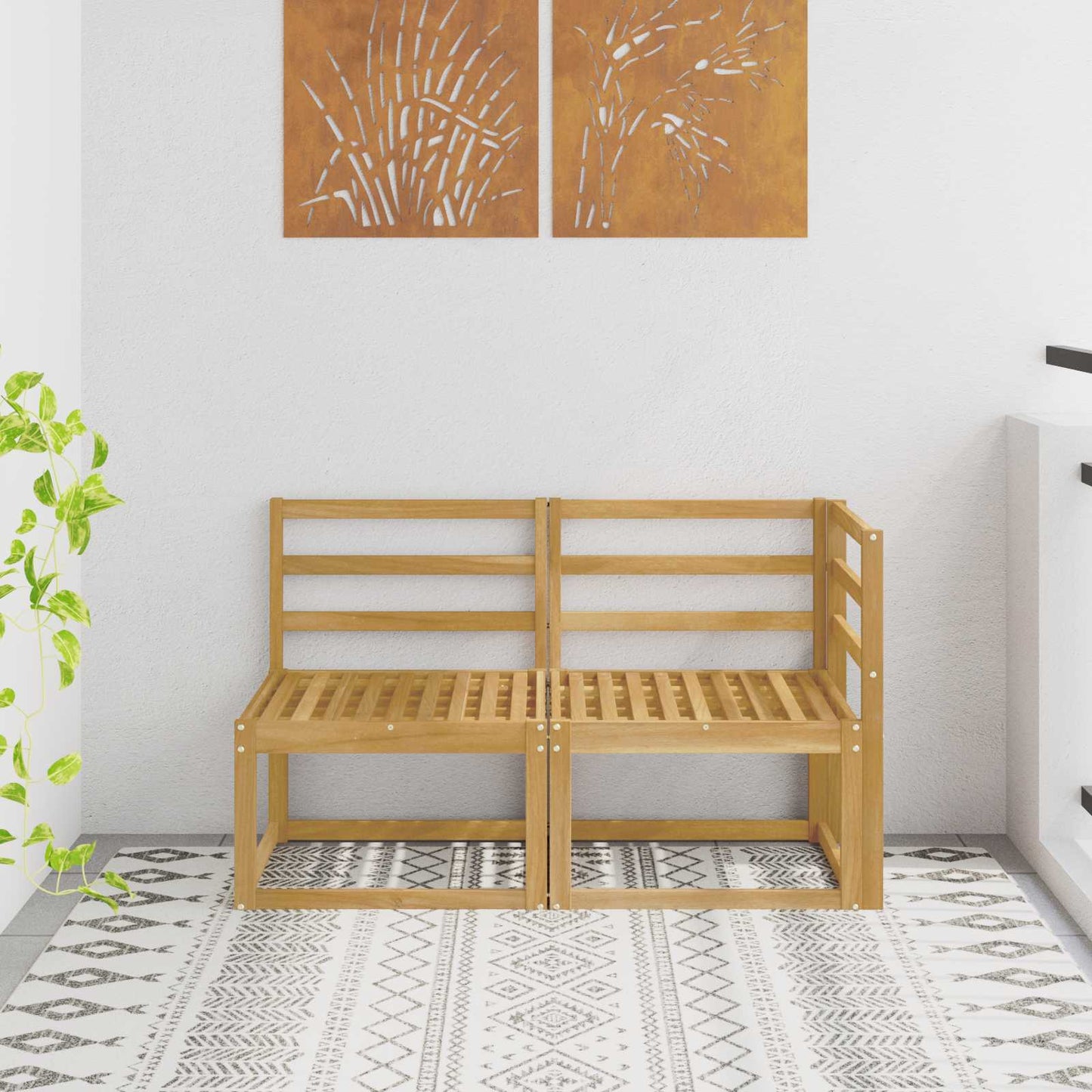 vidaXL Outdoor Middle and Corner Sofa 2 Piece White Solid Acacia Wood