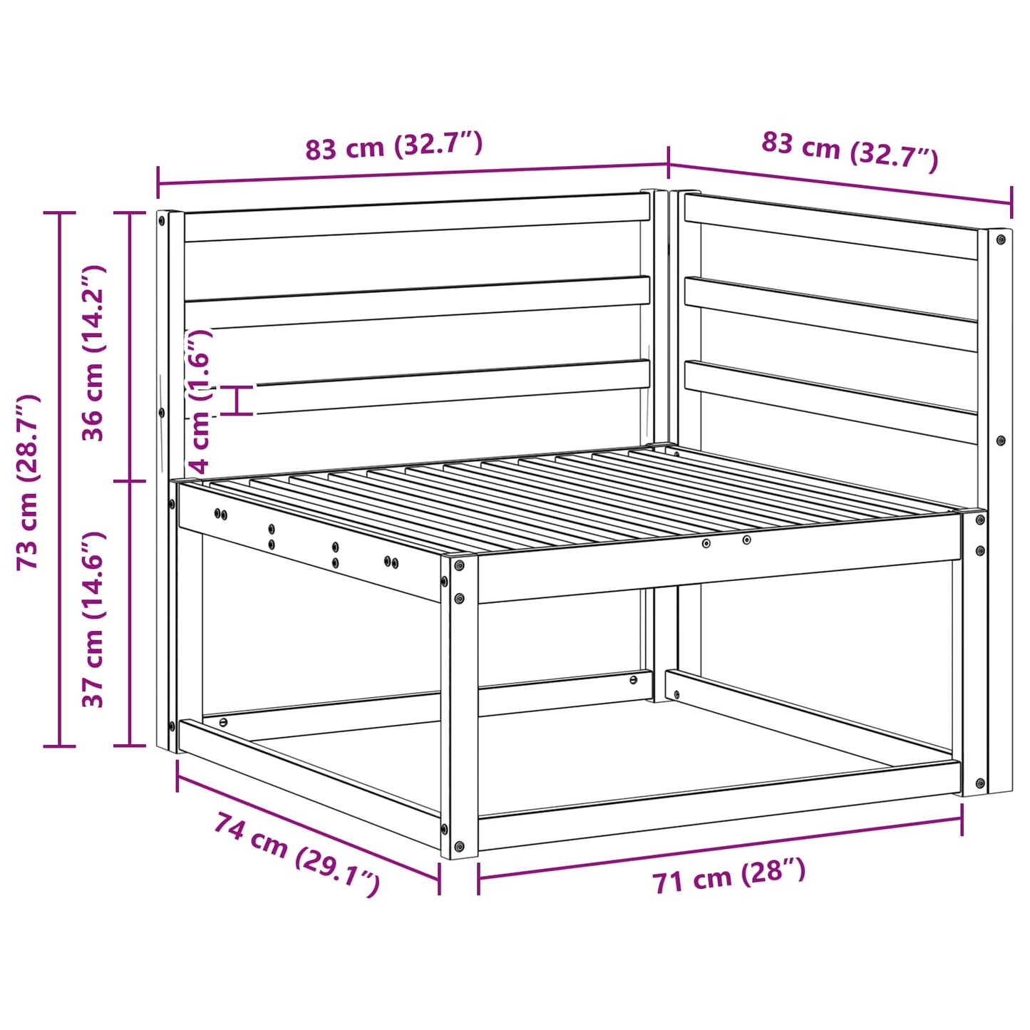 vidaXL Outdoor Corner sofa White 83 x 83 x 73 cm