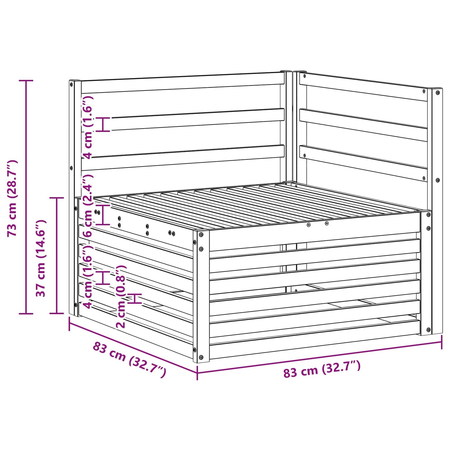 vidaXL Outdoor Corner Sofa Solid Acacia Wood White 83 x 83 x 73 cm