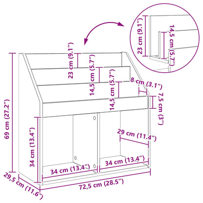 vidaXL Kids Bookshelf Sonoma Oak 72.5 x 29.5 x 69 cm Engineered Wood
