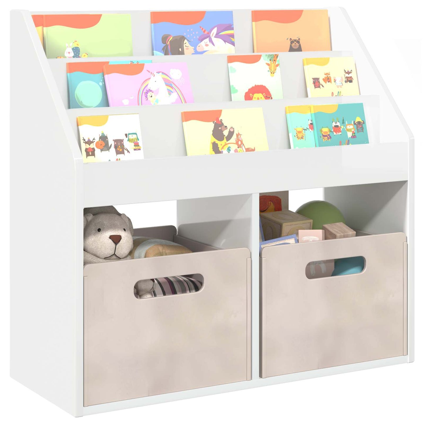 vidaXL Kids Bookshelf High Gloss White 72.5 x 29.5 x 69 cm