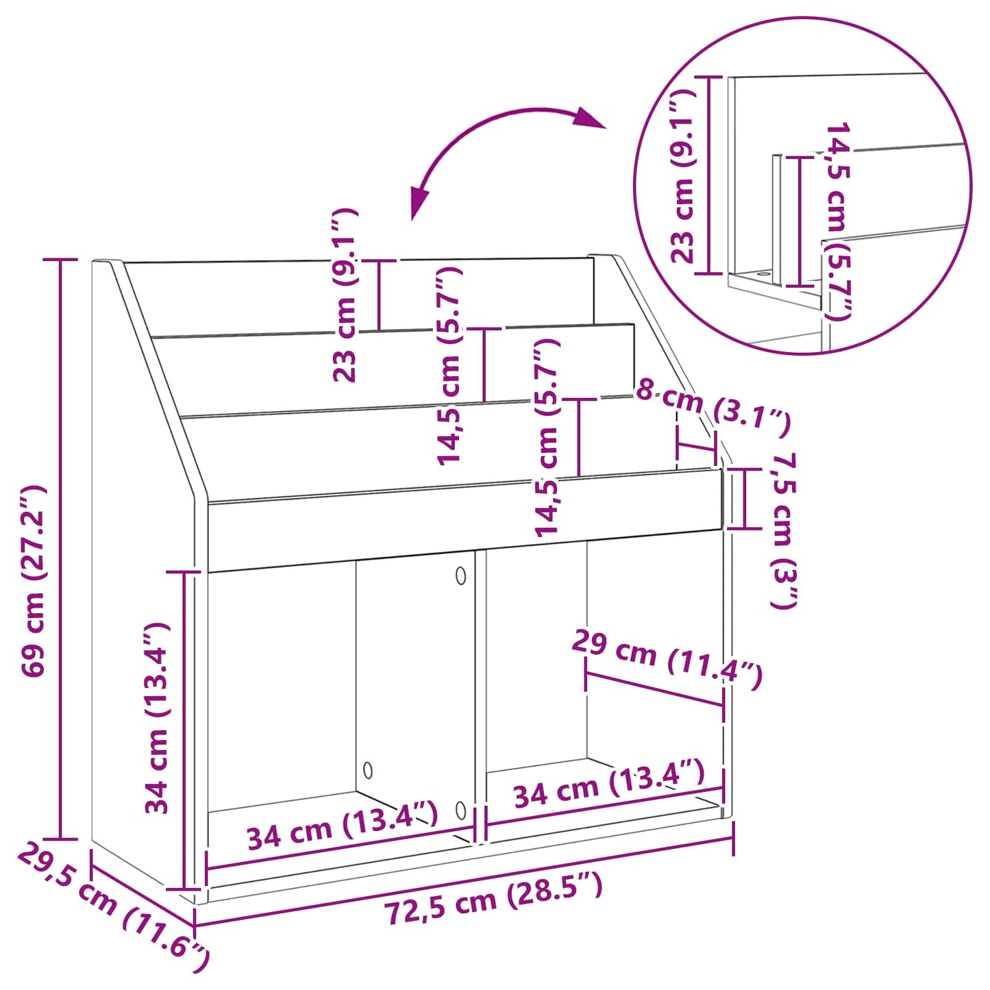 vidaXL Kids Bookshelf Artisan Oak 72.5 x 29.5 x 69 cm Engineered Wood