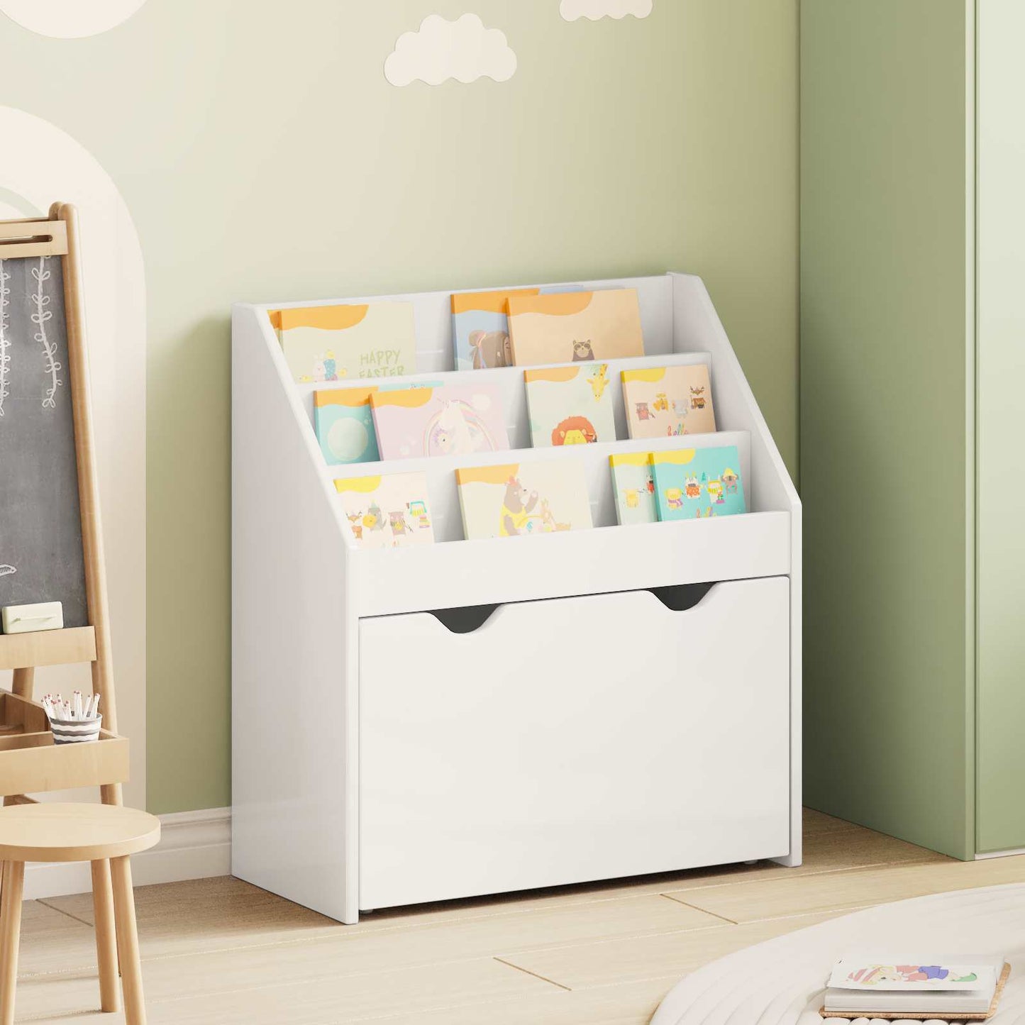 vidaXL Kids Bookshelf with Drawer High Gloss White 60 x 29.5 x 69 cm