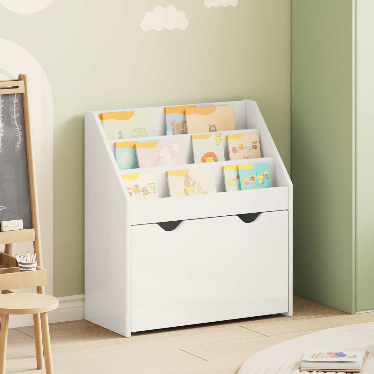 vidaXL Kids Bookshelf with Drawer High Gloss White 60 x 29.5 x 69 cm