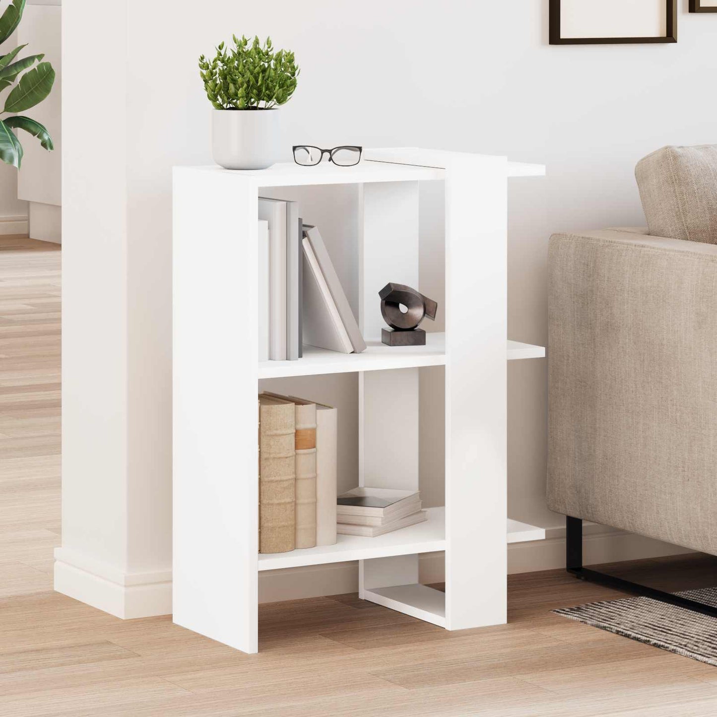 vidaXL Bookshelf 2-Tier 52 x 25 x 71.5 cm Engineered Wood White