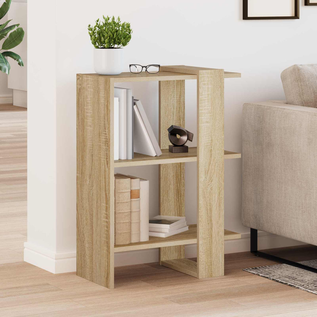 vidaXL Bookshelf 2-Tier 52 x 25 x 71.5 cm Engineered Wood Sonoma Oak