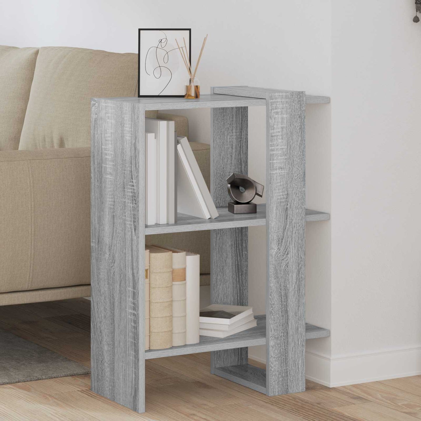 vidaXL Bookshelf 2-Tier 52 x 25 x 71.5 cm Engineered Wood Grey Sonoma