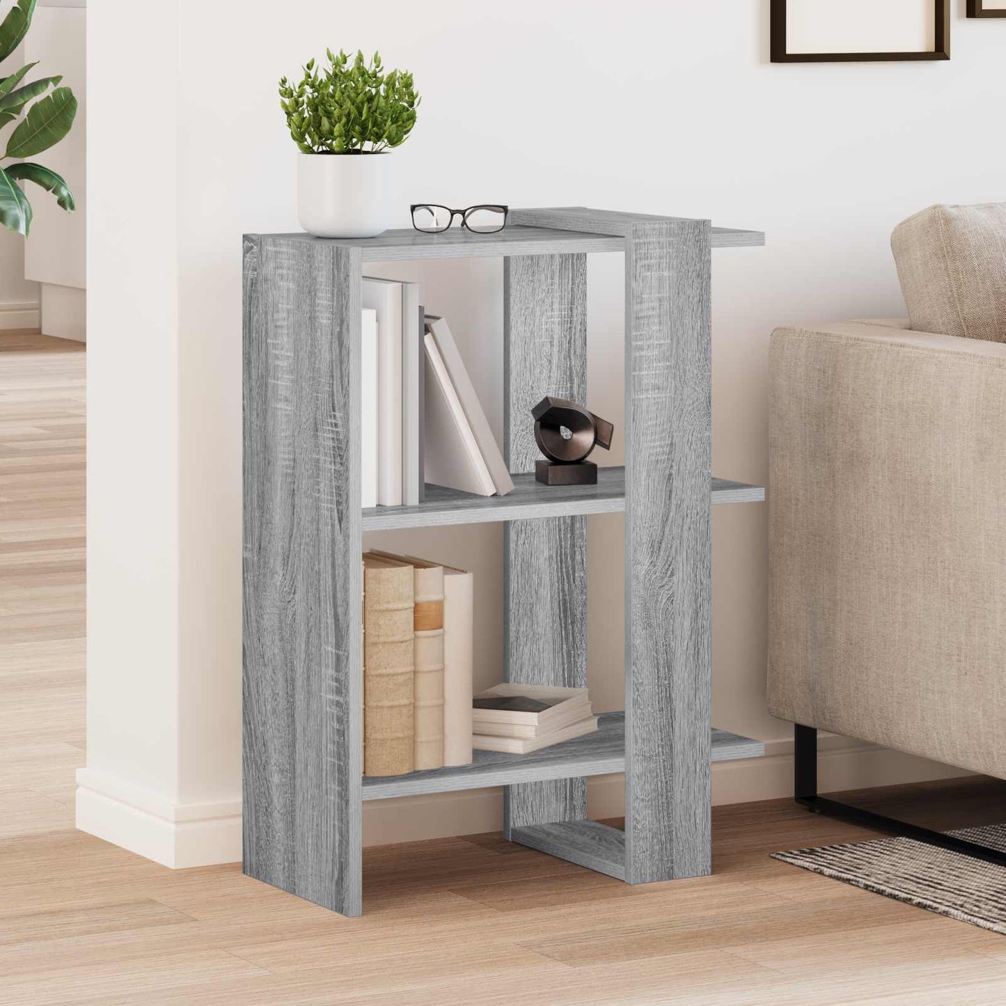 vidaXL Bookshelf 2-Tier 52 x 25 x 71.5 cm Engineered Wood Grey Sonoma