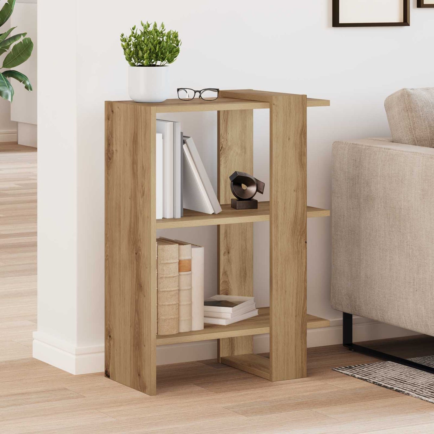 vidaXL Bookshelf 2-Tier 52 x 25 x 71.5 cm Engineered Wood Artisan Oak