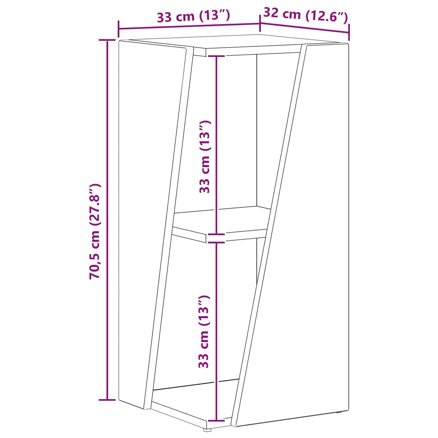 vidaXL Side Shelf 33 x 32 x 70.5 cm Engineered Wood Black
