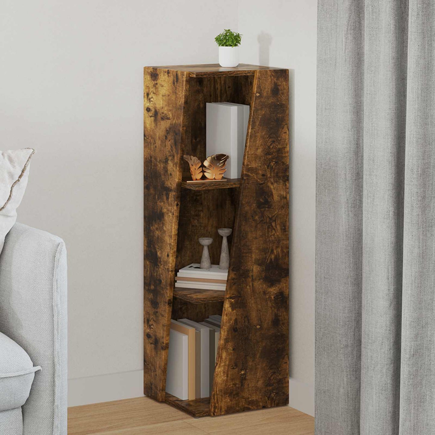 vidaXL Side Shelf 33 x 32 x 100.5 cm Engineered Wood Smoked Oak