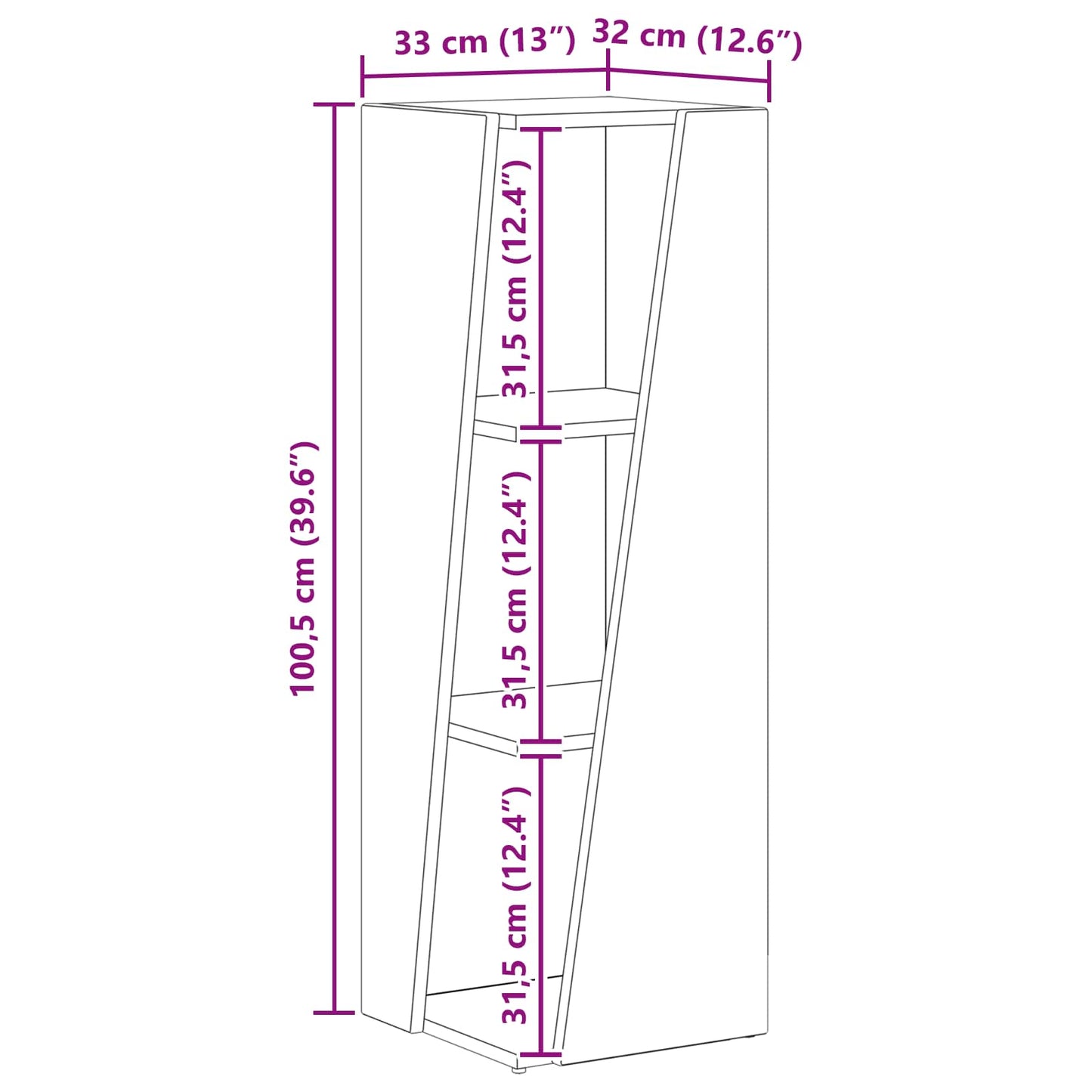 vidaXL Side Shelf 33 x 32 x 100.5 cm Engineered Wood Grey Sonoma
