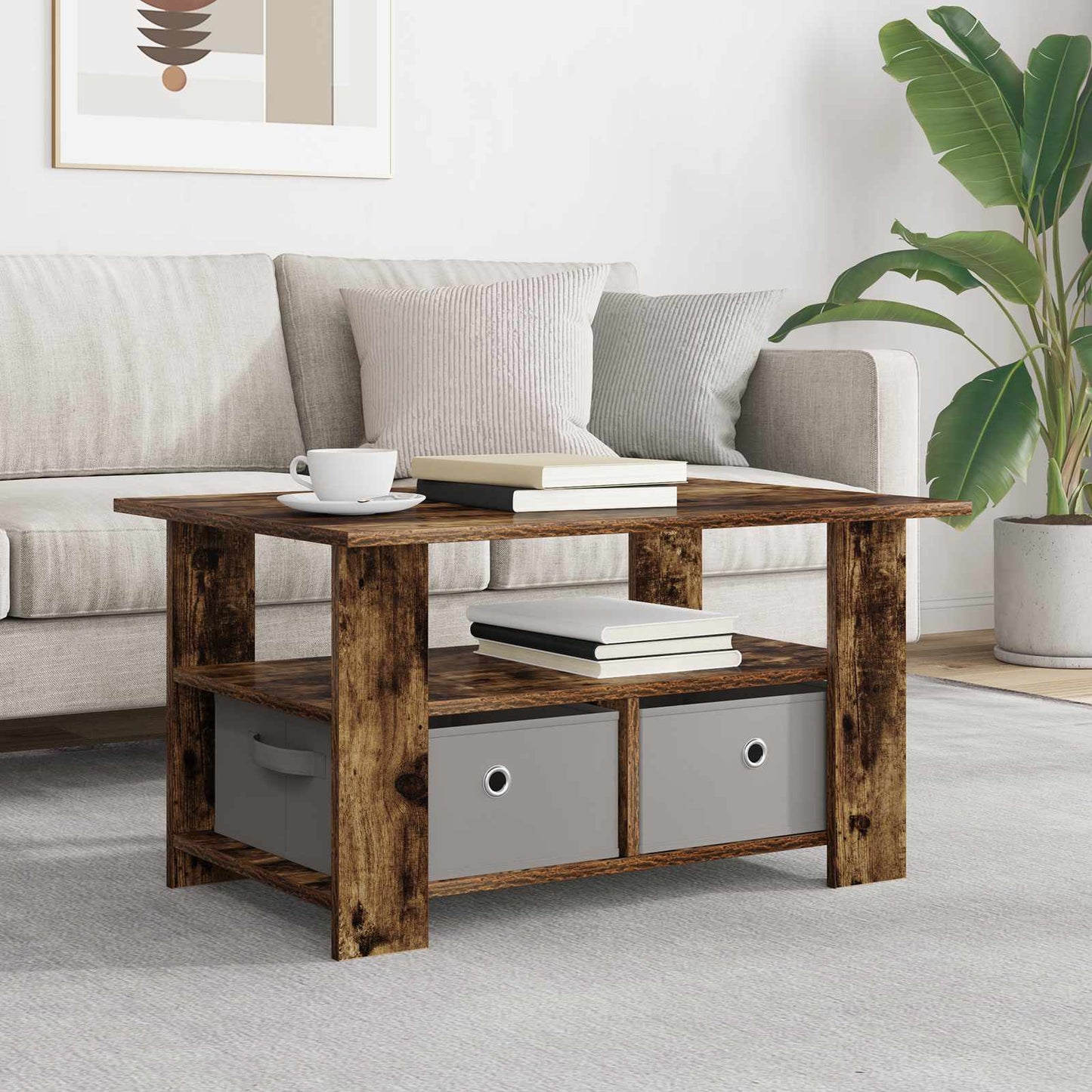 vidaXL Coffee Table Smoked Oak 77 x 55 x 42 cm Engineered Wood