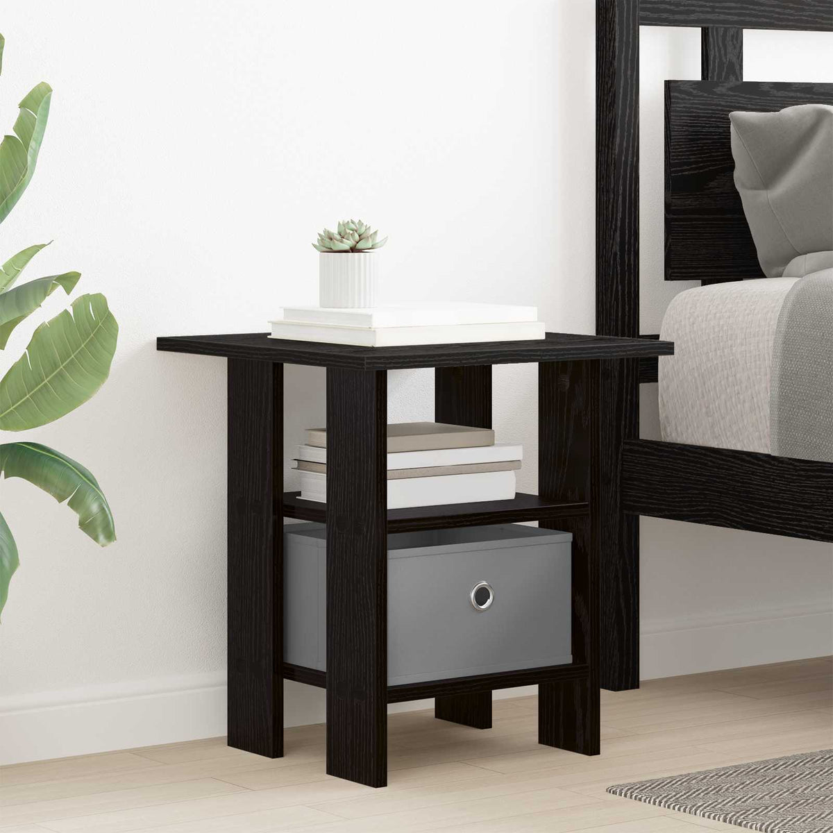 vidaXL Bedside Table Black Oak 41 x 40 x 45 cm Engineered Wood