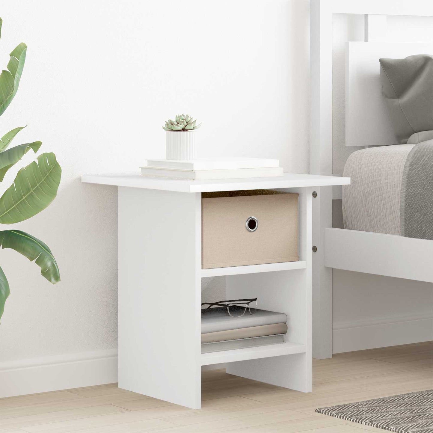 vidaXL Bedside Table with Drawer White 41 x 40 x 45 cm Engineered Wood