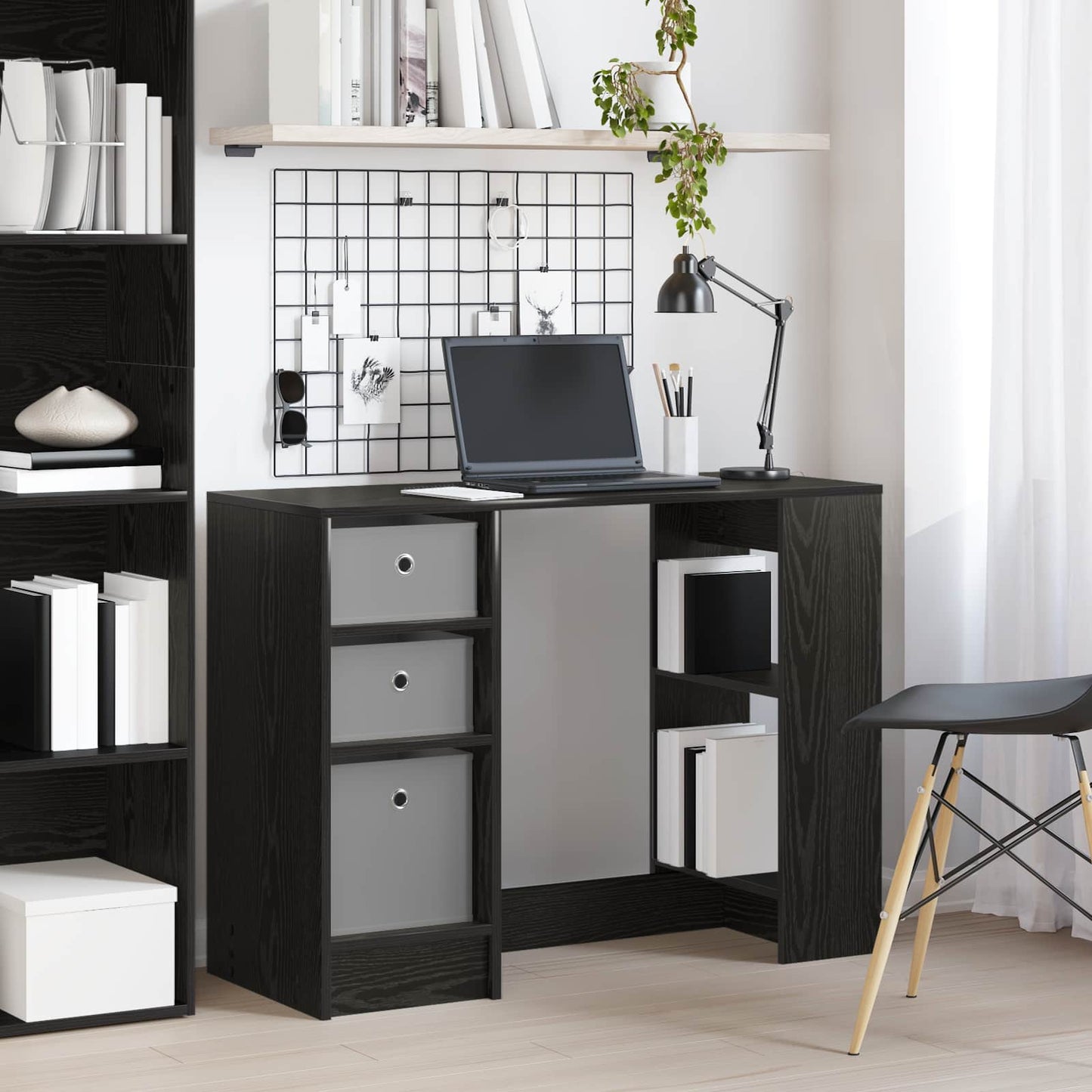 vidaXL Desk with Drawer Black Oak 100 x 40 x 75 cm Engineered Wood