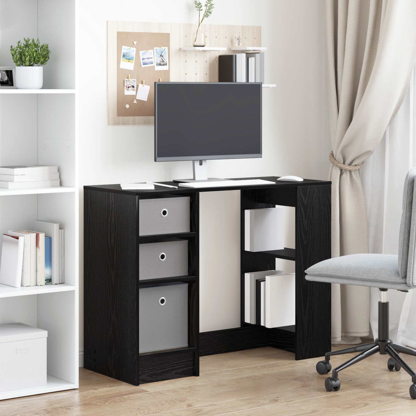 vidaXL Desk with Drawer Black Oak 100 x 40 x 75 cm Engineered Wood