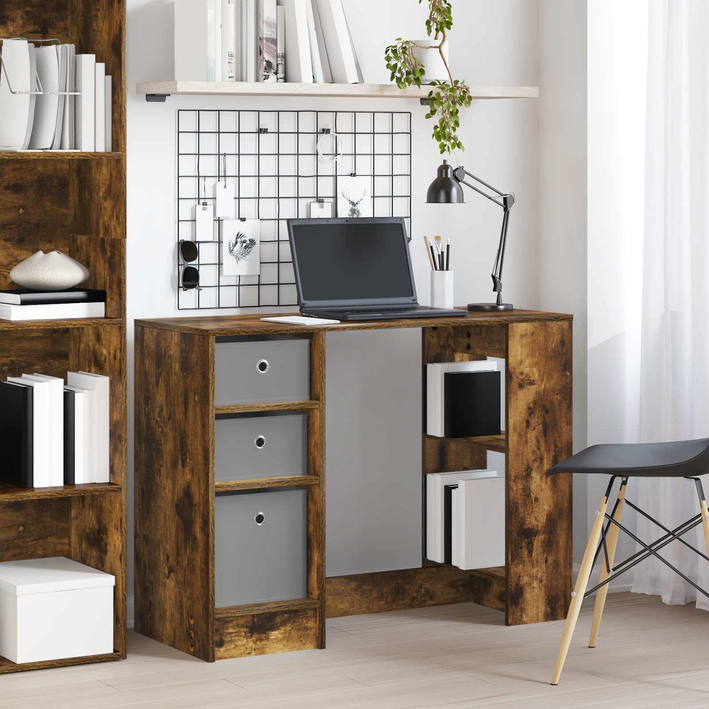vidaXL Desk with Drawer Smoked Oak 100 x 40 x 75 cm Engineered Wood