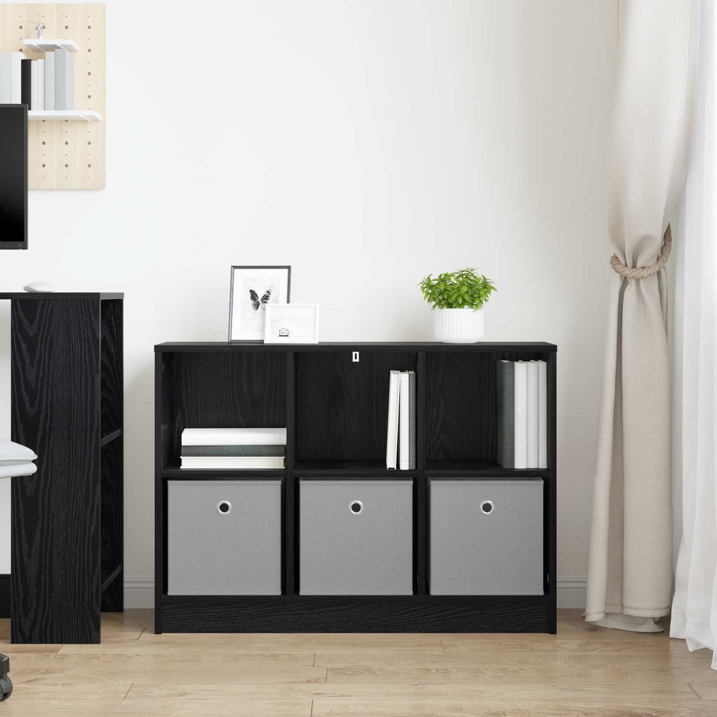vidaXL Sideboard with Drawer Black Oak 88.5 x 27.5 x 63.5 cm