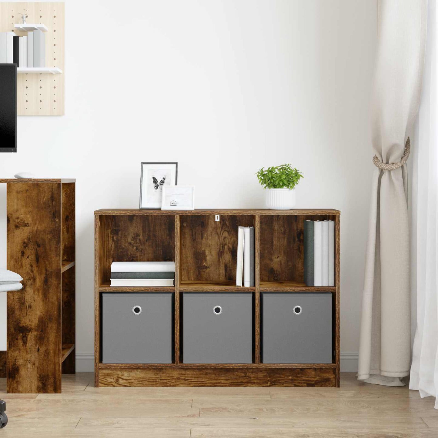 vidaXL Sideboard with Drawer Smoked Oak 88.5 x 27.5 x 63.5 cm
