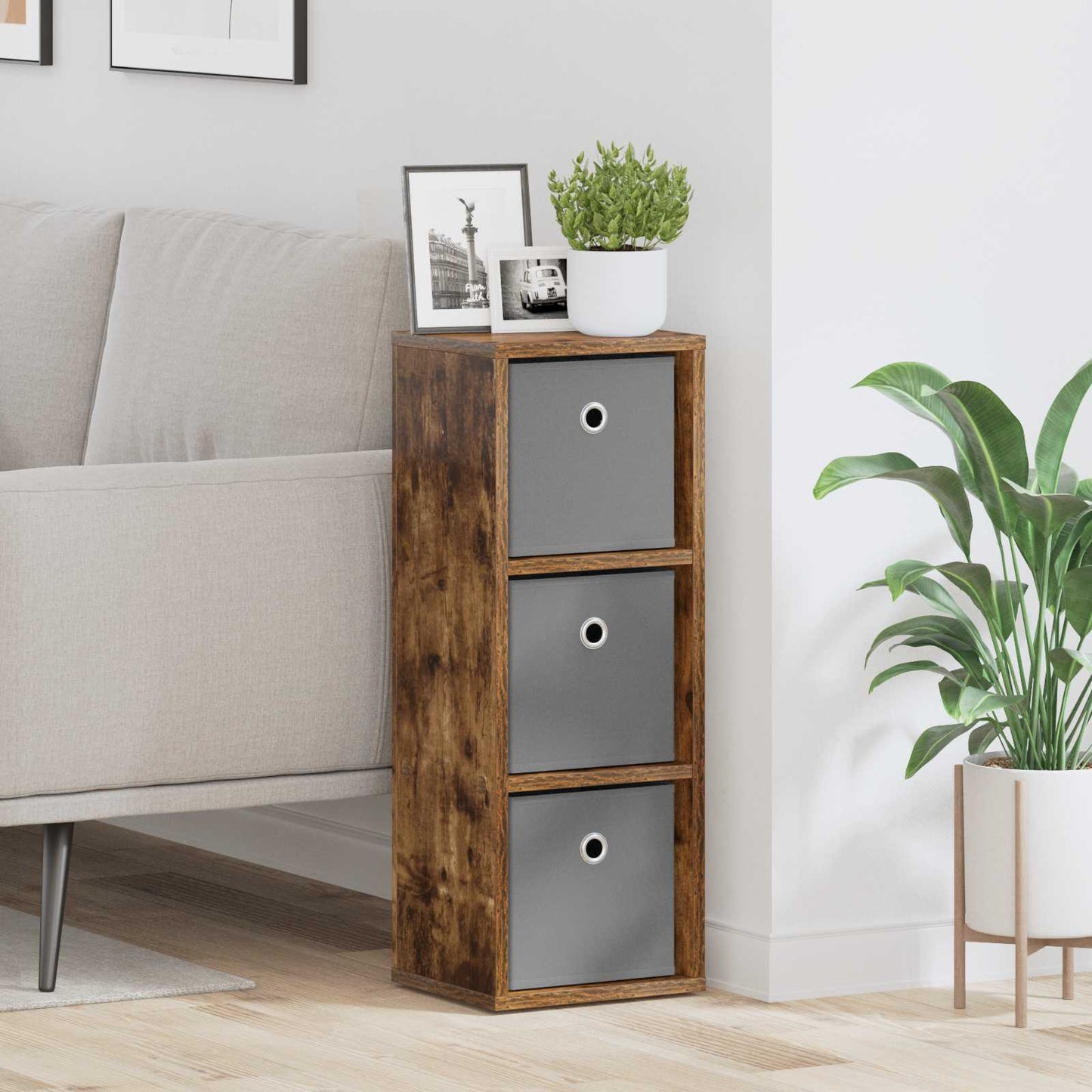 vidaXL Sideboard with Drawer Smoked Oak 25.5 x 22 x 69.5 cm