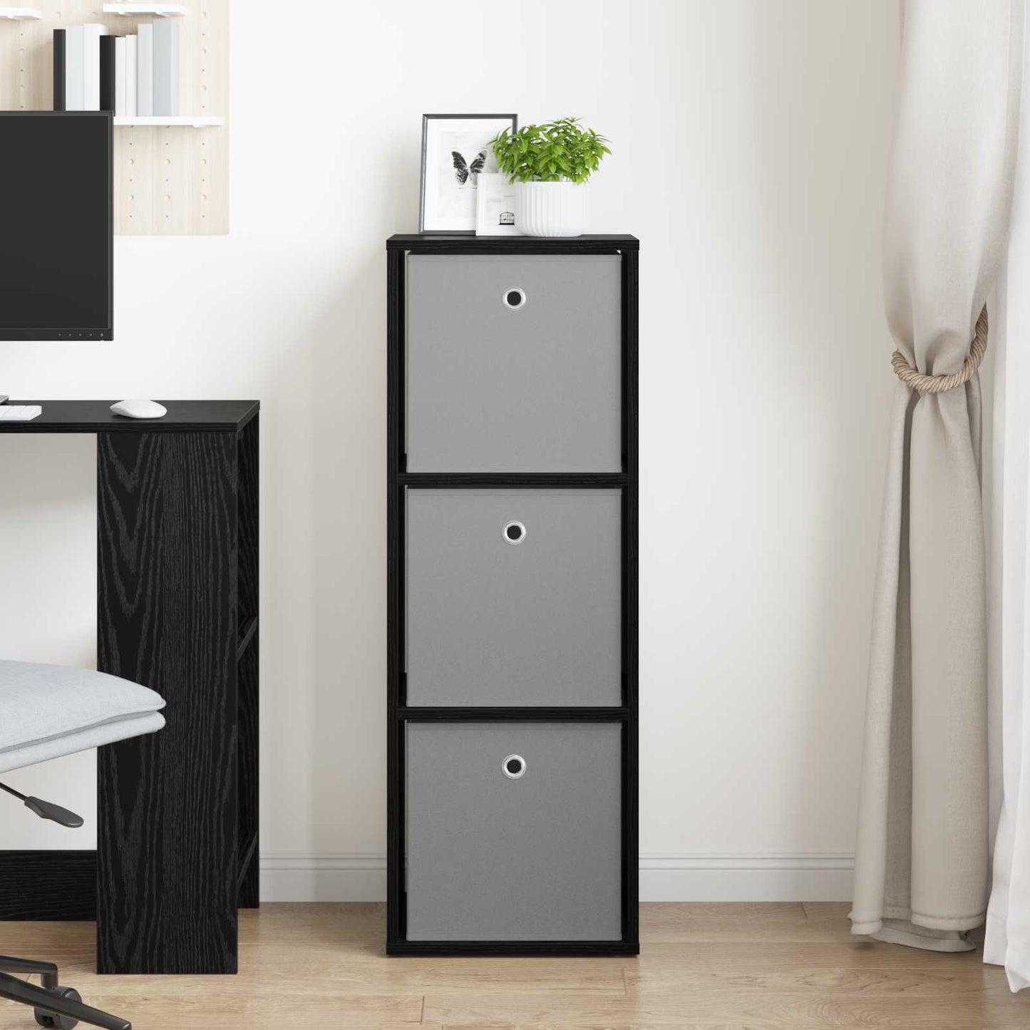 vidaXL Sideboard with Drawer Black Oak 35 x 32 x 99.5 cm