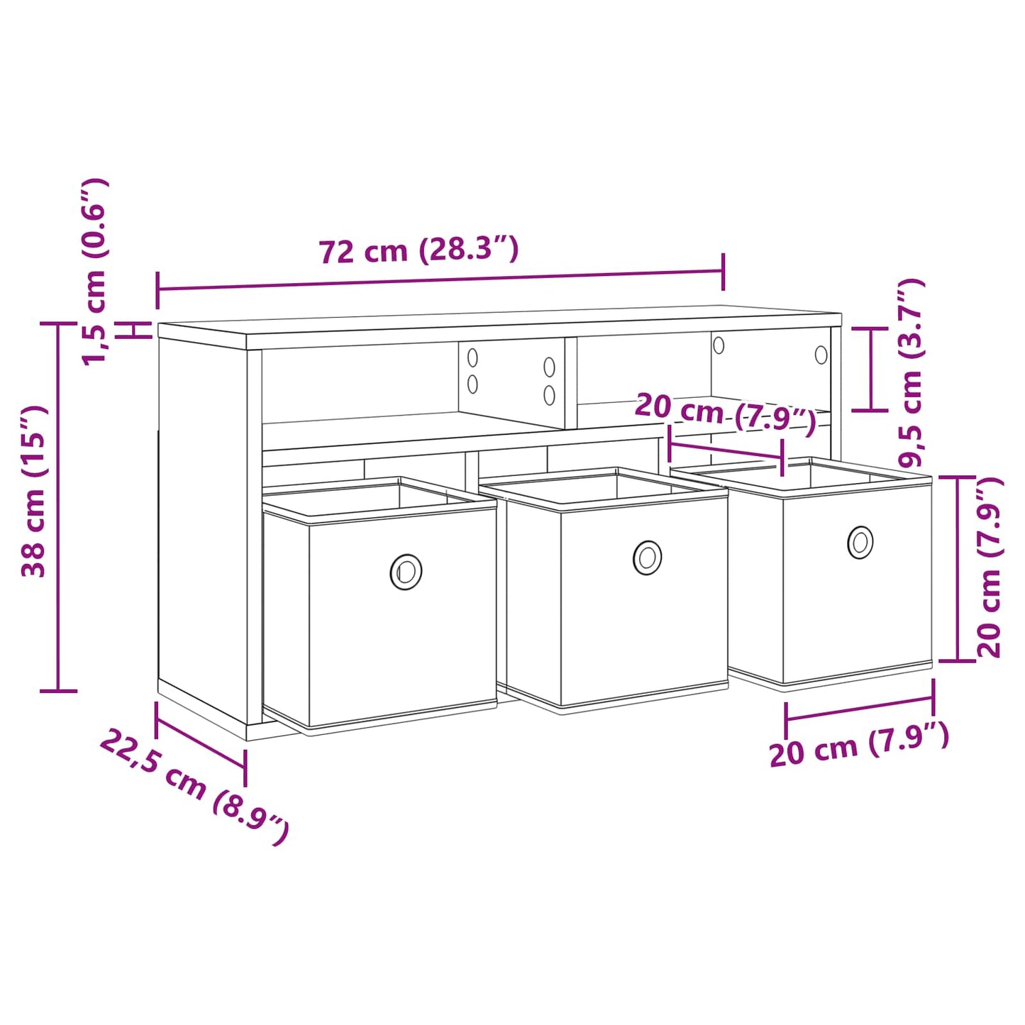 vidaXL Lowboard with Drawer Sonoma Oak 72 x 22.5 x 38 cm