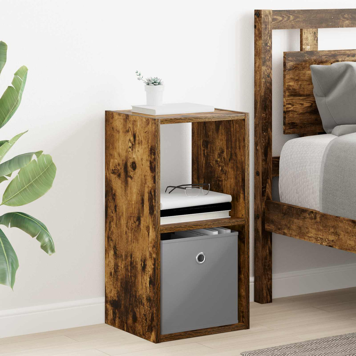 vidaXL Bedside Table Smoked Oak 30.5 x 27 x 59.5 cm Engineered Wood