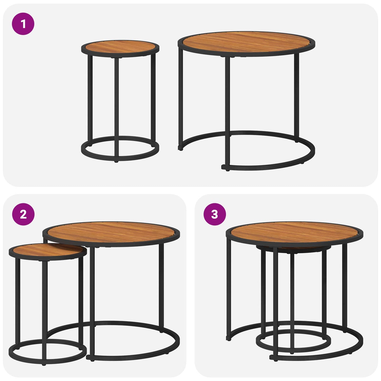 vidaXL Coffee Table Set 2 pcs Natural and Black 55 x 55 x 45 cm