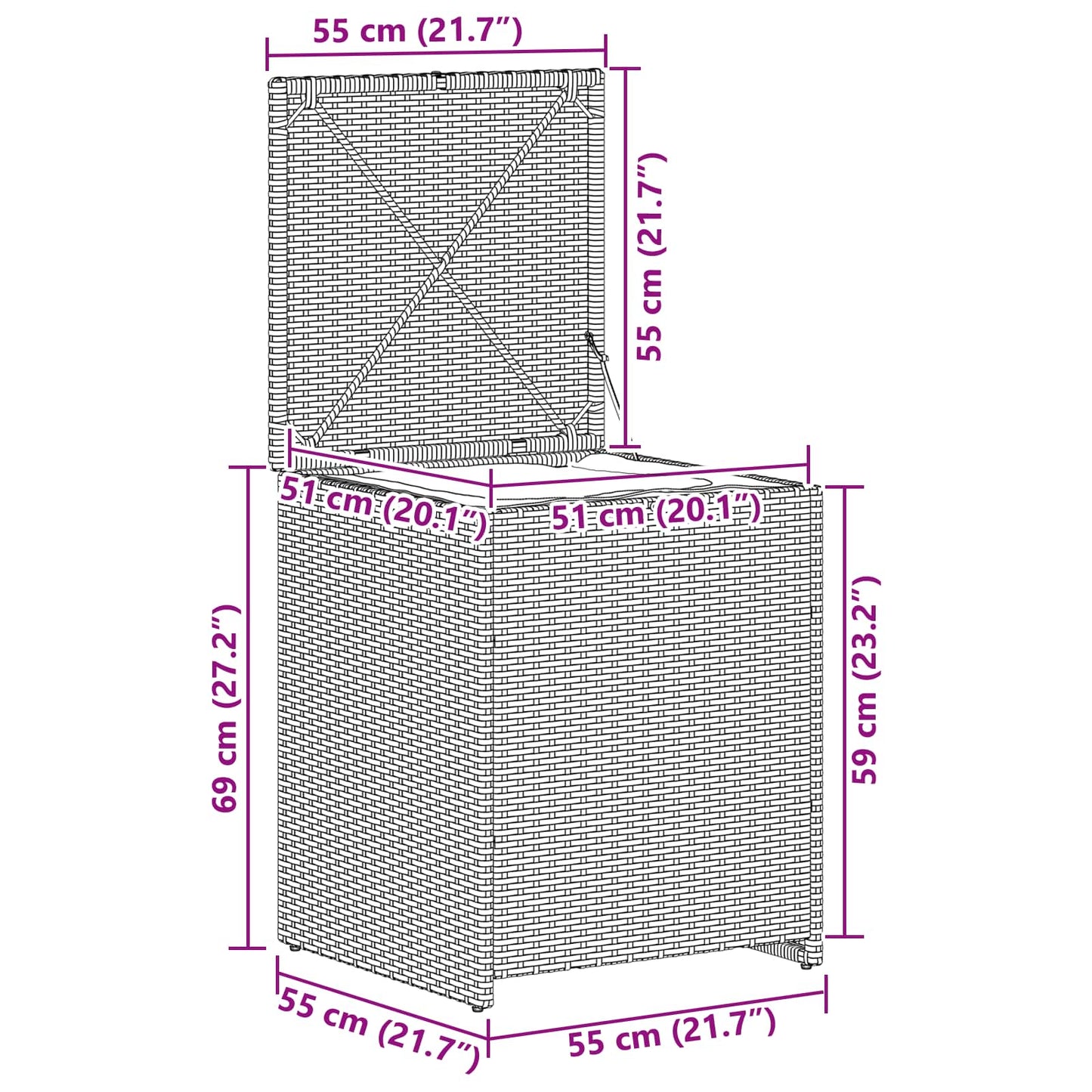 vidaXL Cushion Box 55 x 55 x 69 cm steel