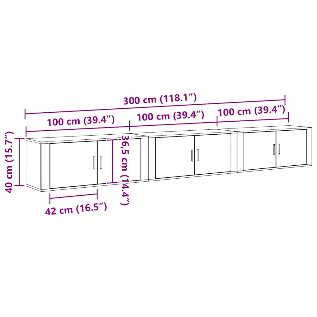 vidaXL Wall-mounted TV Cabinet Set 3 pcs Artisan Oak Engineered Wood