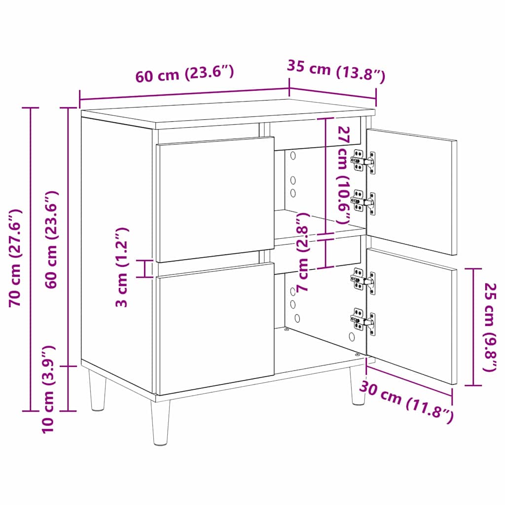 vidaXL Sideboards 3 pcs Black Oak 60 x 35 x 70 cm Engineered Wood