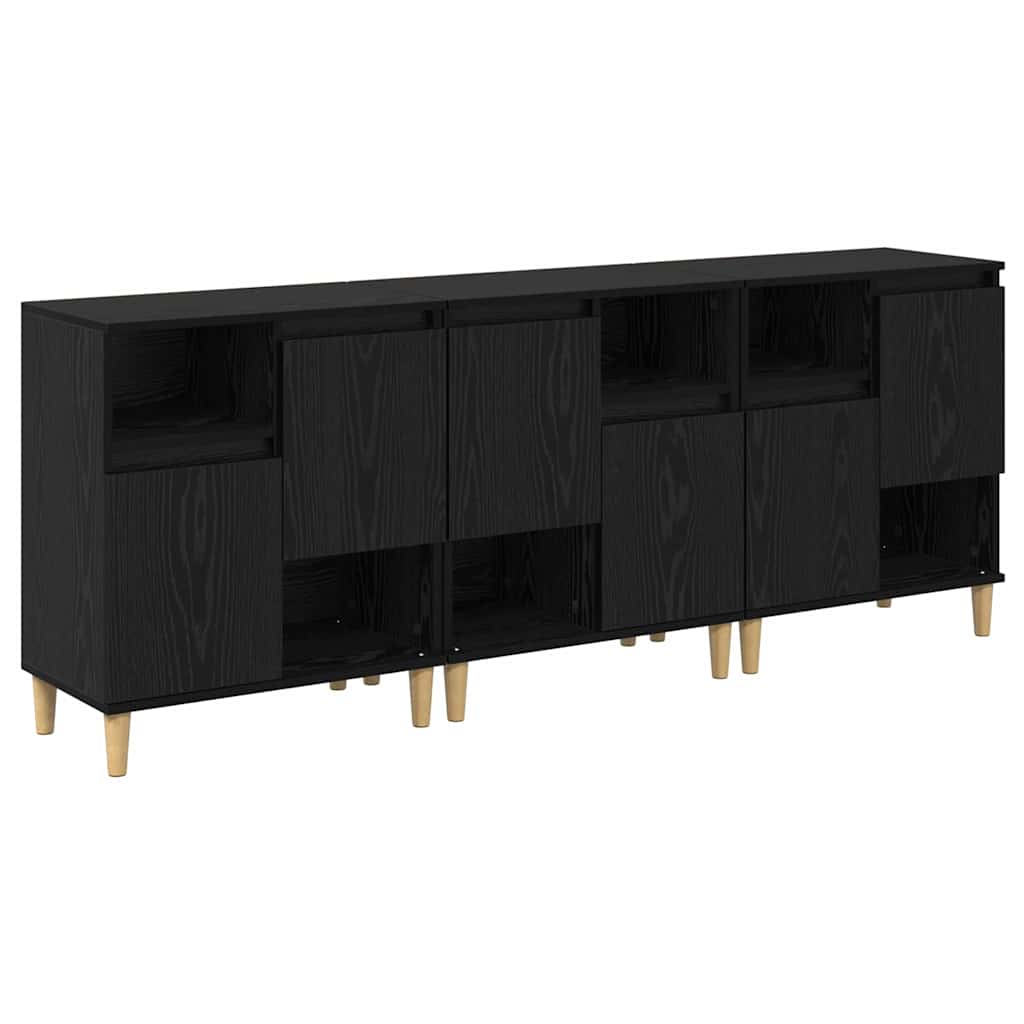 vidaXL Sideboards 3 pcs Black Oak 60 x 35 x 70 cm Engineered Wood