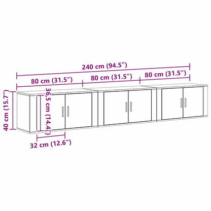 vidaXL Wall-mounted TV Cabinet Set 3 pcs Black Oak 80 x 34.5 x 40 cm