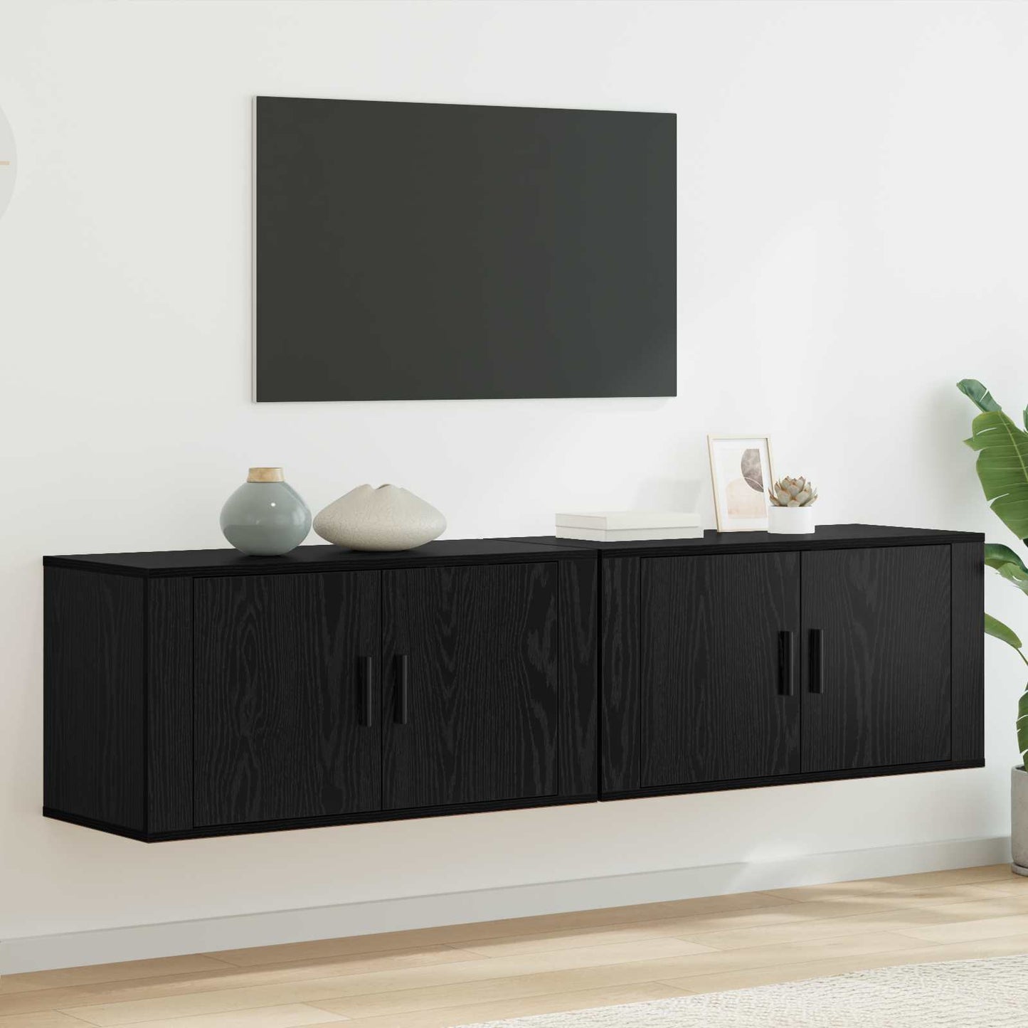 vidaXL Wall-mounted TV Cabinet Set 2 pcs Black Oak 80 x 34.5 x 40 cm