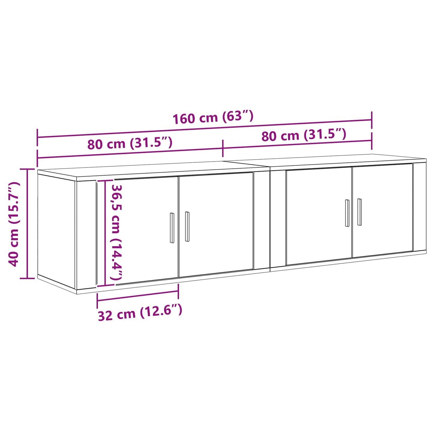 vidaXL Wall-mounted TV Cabinet Set 2 pcs Black Oak 80 x 34.5 x 40 cm